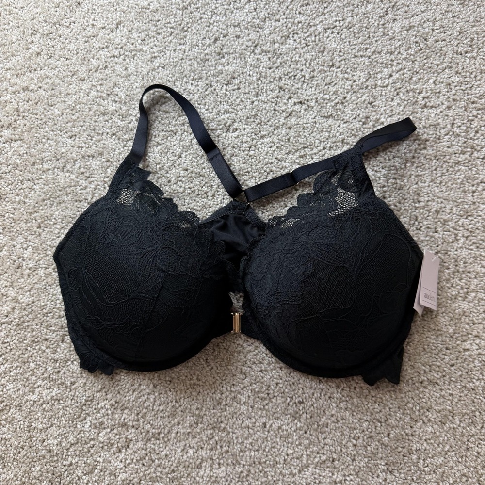 Auden Push Up Bra Womens 40DD Black Lace Underwire Padded Plunge Adjustable